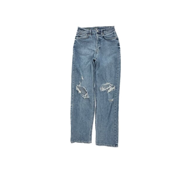 Wild Fable Super High Rise Straight Distressed Button Fly Women size 2 Blue Jean - Picture 1 of 5